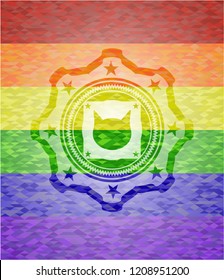 cat face icon on mosaic background with the colors of the LGBT flag