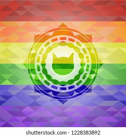 cat face icon on mosaic background with the colors of the LGBT flag