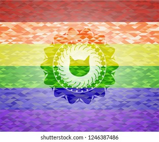 cat face icon on mosaic background with the colors of the LGBT flag