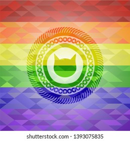 cat face icon on mosaic background with the colors of the LGBT flag