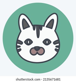 Cat Face Icon in trendy color mate style isolated on soft blue background