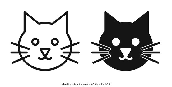 Cat face iconicon vector collection in outlined and solid style