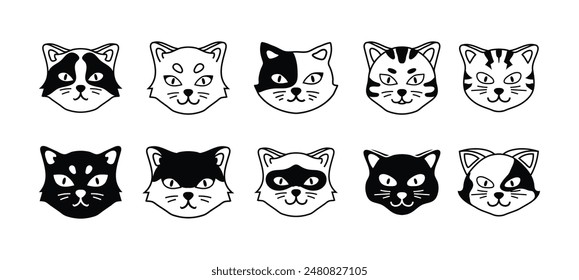 Cat Face Illustration Vector Set