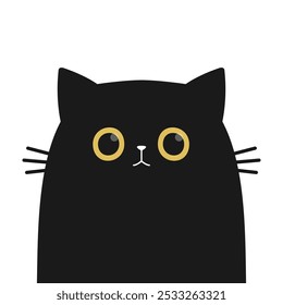 Cat face. Kitten with yellow eyes. Black silhouette icon. Cute cartoon pet baby character. Funny kawaii animal. Sticker print. Greeting card. Childish style. Flat design. White background. Vector
