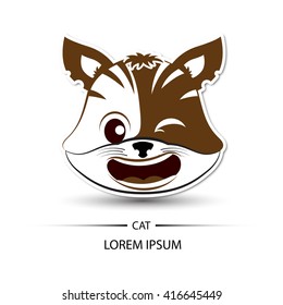 Cat face laugh logo and white background vector illustration