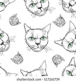 cat face line art pattern