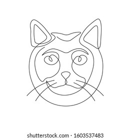 Cat face line drawing vector. Animal one line art. Flat design. Isolated icon. Unstoppable line drawing. Linear artwork element.