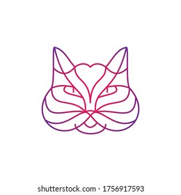 Cat Face Logo Design - Abstract Line Art / Monoline Logo Vector Illustration. Eps 10.