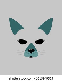 Cat face logo design. Cartoon cat icon on gray background. Stylized cute animal face,  silhouette of cat's head. Vector illustration, flat design for symbol, logo or emblem
