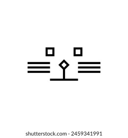 Cat face logo. Only a cat nose, mouth and a long mustache. Isolated abstract creative vector silhouette on white background.