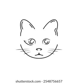 Vector del logotipo de la cara del gato. Icono de la línea Pussy. Cabeza de gato. Concepto de clínica veterinaria. Forma de boca de gato. Logotipo de mascotas. Esquema del gato aislado en el fondo blanco.