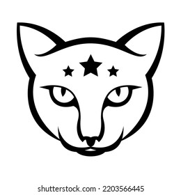 Cat face, magic cat, witches  mascot. Cat logo template. Vector illustration