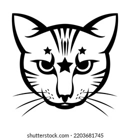 Cara de gato, gato mágico, mascota de brujas. Plantilla de logotipo de gato. Ilustración del vector