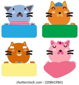 Cat Face Mood with Banner. Cute Wildlife Animal hang on Tag Vector Illustration.