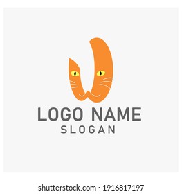 Espacio negativo de cara de gato en la letra W, plantilla de logotipo diseño de productos para mascotas