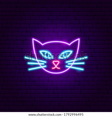 Cat Face Neon Sign. Vector Illustration of Pet Promotion.