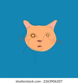 Cat face on blue background. Vector illustration of a cat head.