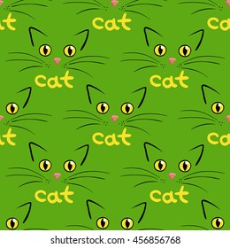 Cat face on blue endless pattern vector illustration