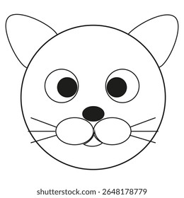 Kat gezicht omtrek. Cartoon dierlijke vorm. Whiskers en ogen. Vector zwarte contour.