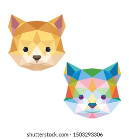 CAT FACE POP ART LOW POLY LOGO ICON SYMBOL. TRIANGLE GEOMETRIC POLYGON