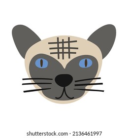 Cat Face Portrait - Siamese cat. Vector illustration.