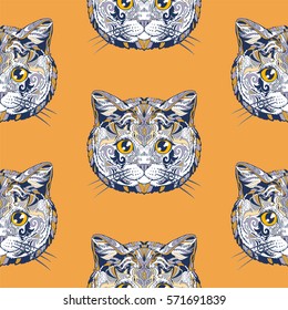 Cat face seamless animal pattern.