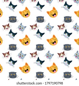 Cat face seamless pattern for background