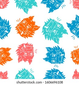 Cat Face. Cat Seamless Pattern. Colorful Cat Seamless Pattern on white background isolated. Stock Vector Illustration. Cartoon style.