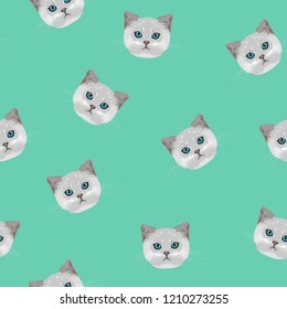 Cat face Seamless pattern. Exotic fashion trend and textile design. Repeated vector illustration.