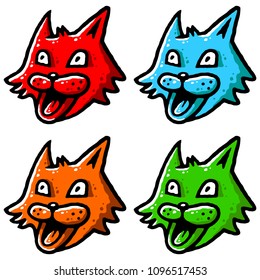 Cat face set. Cartoon smiley colorfull cat face set on white background isolated. Stock Vector Illustration.