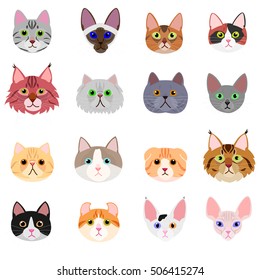 cat face set on white background