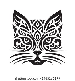 cat face set silhouette, tribal tattoo vector white background
