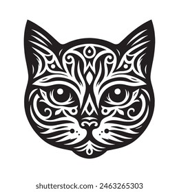 silueta del conjunto de la cara del gato, fondo blanco del Vector del tatuaje tribal