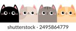 Cat face set. Square head silhouette. Different color. Cute cartoon character. Kawaii pet animal. Pink nose ears, tongue. Funny kitten. Childish style. Sticker. Flat design. White background. Vector