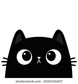 Cat face silhouette with big eyes. Cute cartoon character. Black peeking kitten head. Kawaii funny animal. Baby greeting card. Pet collection. Sticker print. Flat design. White background. Vector