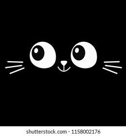 Cat face silhouette. Eyes moustaches in the dark. Pet adoption. Kawaii animal. Cute cartoon kitty character. Funny baby kitten Help homeless animal Flat design Black background Vector
