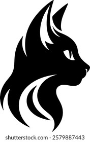 Cat Face Silhouette Vector Art Illustration, Cat Logo