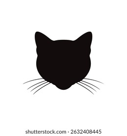 Projeto de ilustração plana do vetor da silhueta da face do gato.