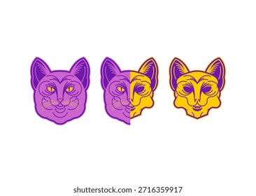 Cara de gato y cráneo. Gato mitad cara mitad cráneo. Hocico para mascotas