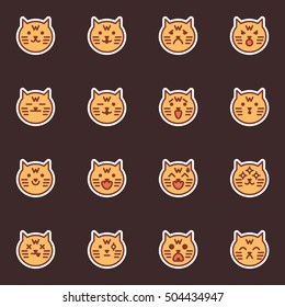 Cat face stckers icons.