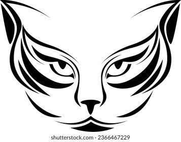 Cat face tattoo, tattoo illustration, vector on a white background.