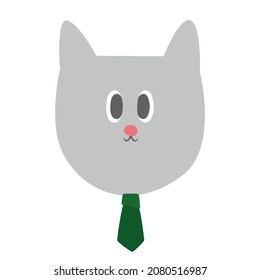Cara de gato con corbata. Mascota divertida en estilo plano de doodle