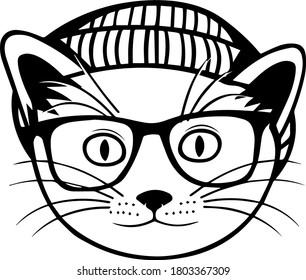 Cat Face Vector In Black And White Color