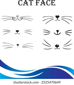 Katzengesicht, Vektorsymbol, schwarz png. Symbolsatz für Katzenstirnkopf. Konturliniendoodle. Verschiedene Emotionen, Farben. Süße Kätzchen Kätzchen Tier. Kawaii lustiger Charakter. Aufkleberdruck. Kinderstil. Flat des
