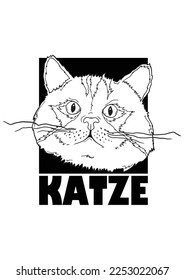 Cat face vector illustration black and white
