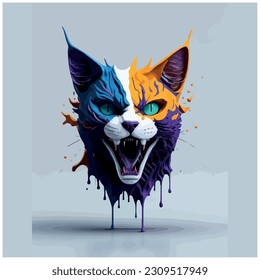 cat face vector illustration image with melted paint