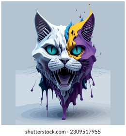cat face vector illustration image with melted paint