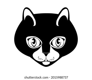 Cara de gato. Silueta vectorial de color negro sobre fondo blanco.