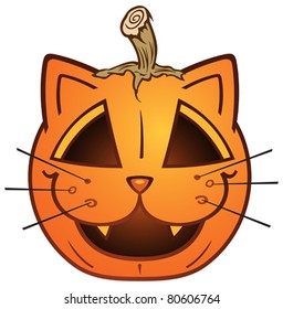 Cat Faced Jack O Lantern Cartoon Character