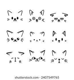 Cat faces. Cartoon hand-drawn doodle vector